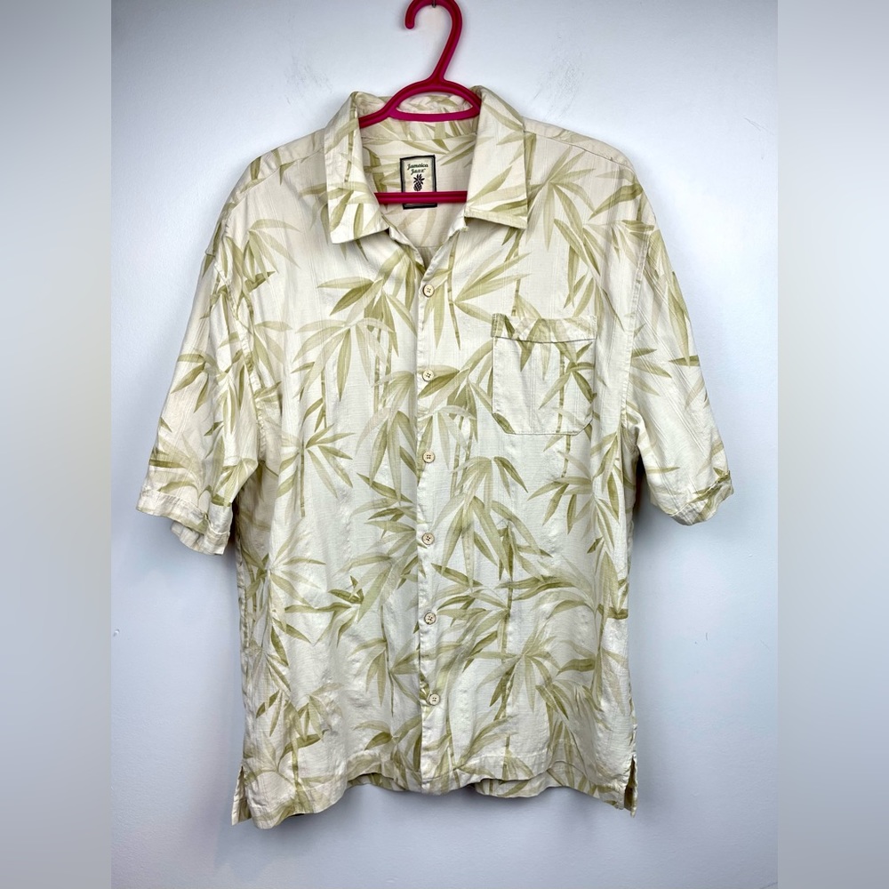 Jamaica Jaxx Mens Hawaiian Style Short Sleeve 100% Silk Shirt Bamboo pattern XL